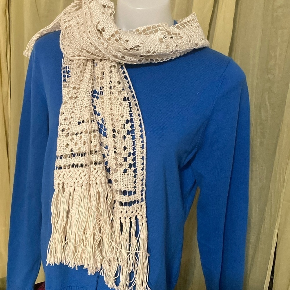 Woven fringed boho silk scarf for body or home 58 x 15”